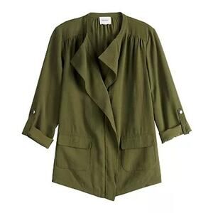NINE WEST Drapey Utility Jacket Olive Green Pockets 3/4 Sleeve Womens XS
